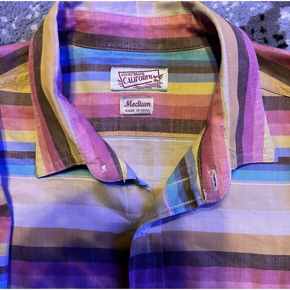 Lucky Brand Long Sleeve Button Multi Color Striped Shirt Mens Medium - Picture 6 of 6